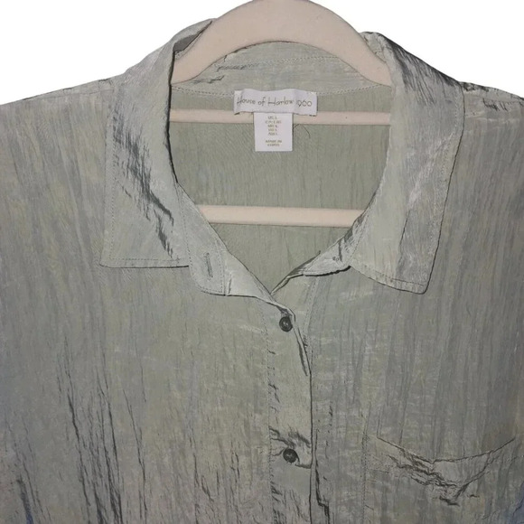 House Of Harlow 1960 Button Down Top Sage Green Collared Long Sleeve Size Large - Picture 5 of 8